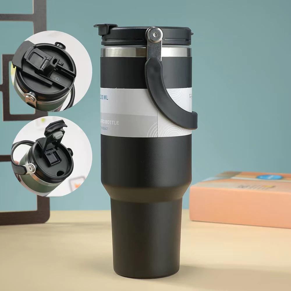 Tumbler Insulated Stainless Steel With Handle & Built-in Straw 900ML 1200ML