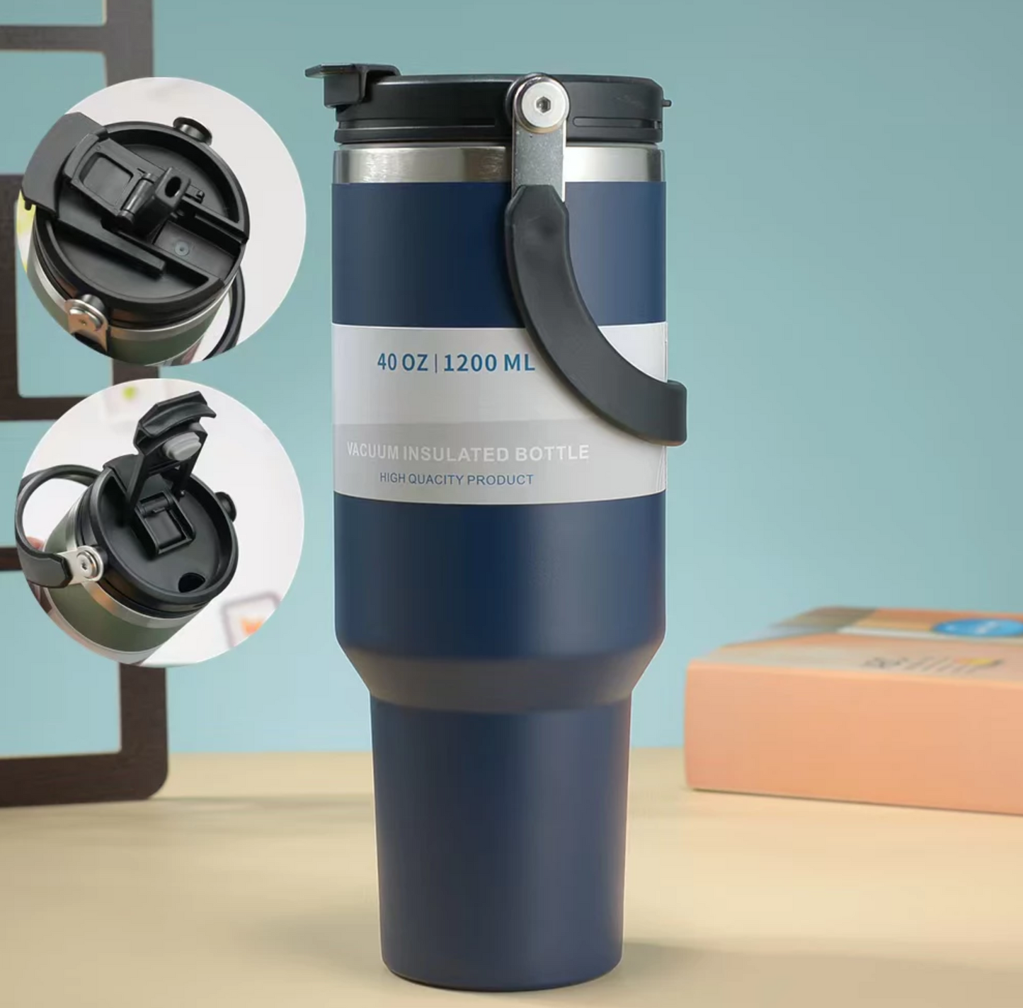 Tumbler Insulated Stainless Steel With Handle & Built-in Straw 900ML 1200ML