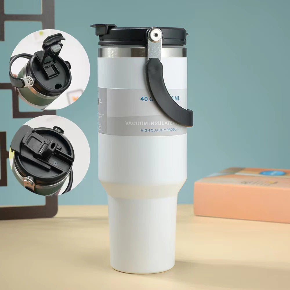 Tumbler Insulated Stainless Steel With Handle & Built-in Straw 900ML 1200ML