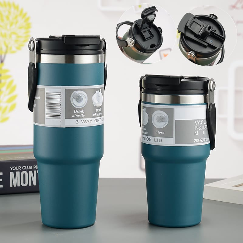 Tumbler Insulated Stainless Steel With Handle & Built-in Straw 900ML 1200ML