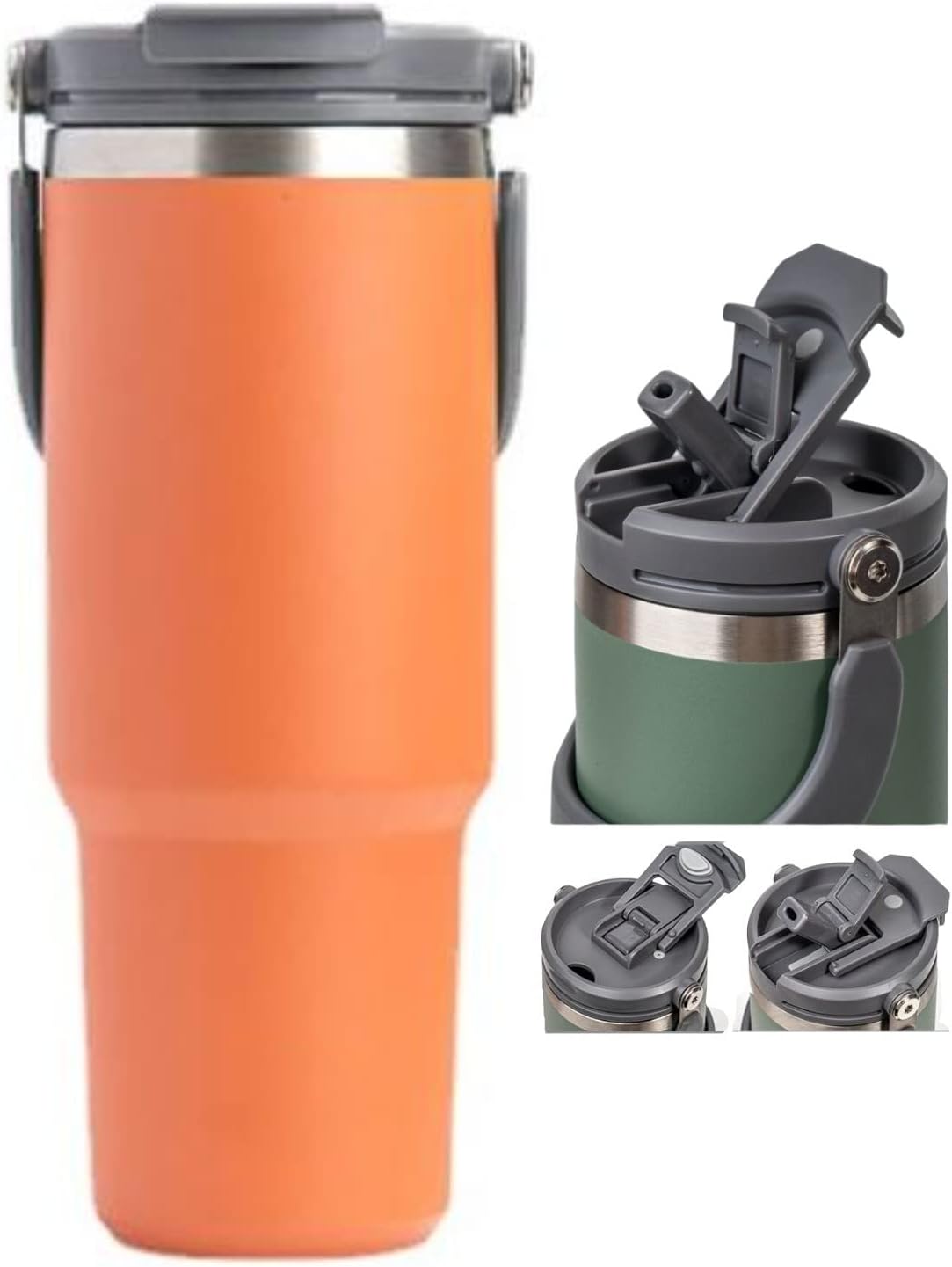 Tumbler Insulated Stainless Steel With Handle & Built-in Straw 900ML 1200ML