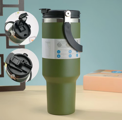 Tumbler Insulated Stainless Steel With Handle & Built-in Straw 900ML 1200ML