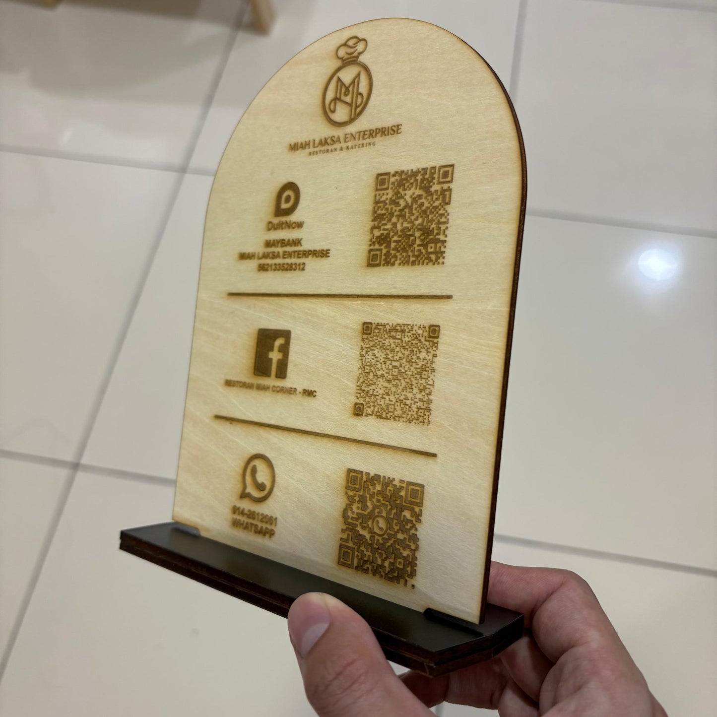 Arch Shape Wood QR Code With Stand Signage