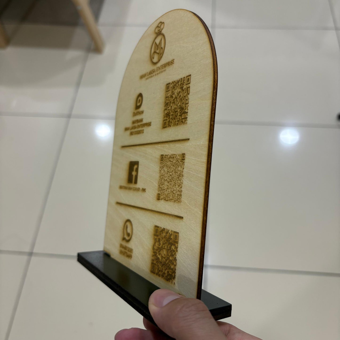 Arch Shape Wood QR Code With Stand Signage