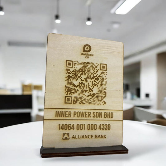 Wood QR Code DuitNow Touch 'n Go eWallet Display Signage